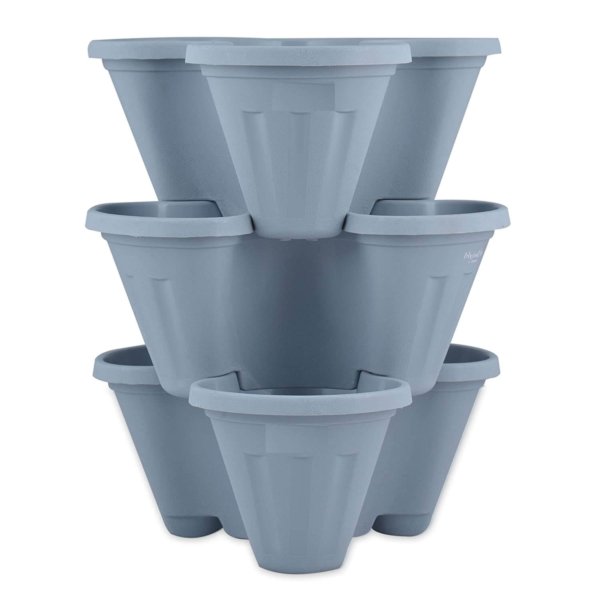 17.3 inch (44 cm) Flower Tower, Plastic Stack Pot (Grey, 1 Stack) (set of 3)