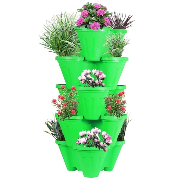 17.3 inch (44 cm) Flower Tower, Plastic Stack Pot (Lime Yellow, 1 Stack) (set of 3)